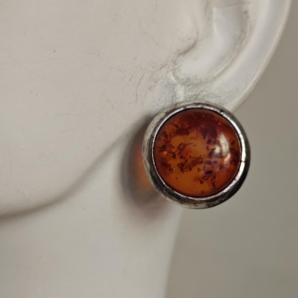 Vintage Baltic Amber and Sterling Silver Earrings - Picture 8 of 12